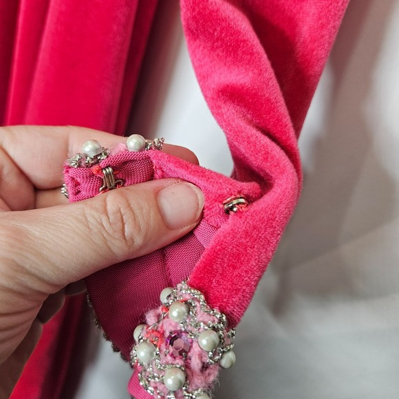 Vintage Neusteters Pink Velour Evening Maxi Gown Pearl Rhinestone Embellishments - Picture 12 of 16